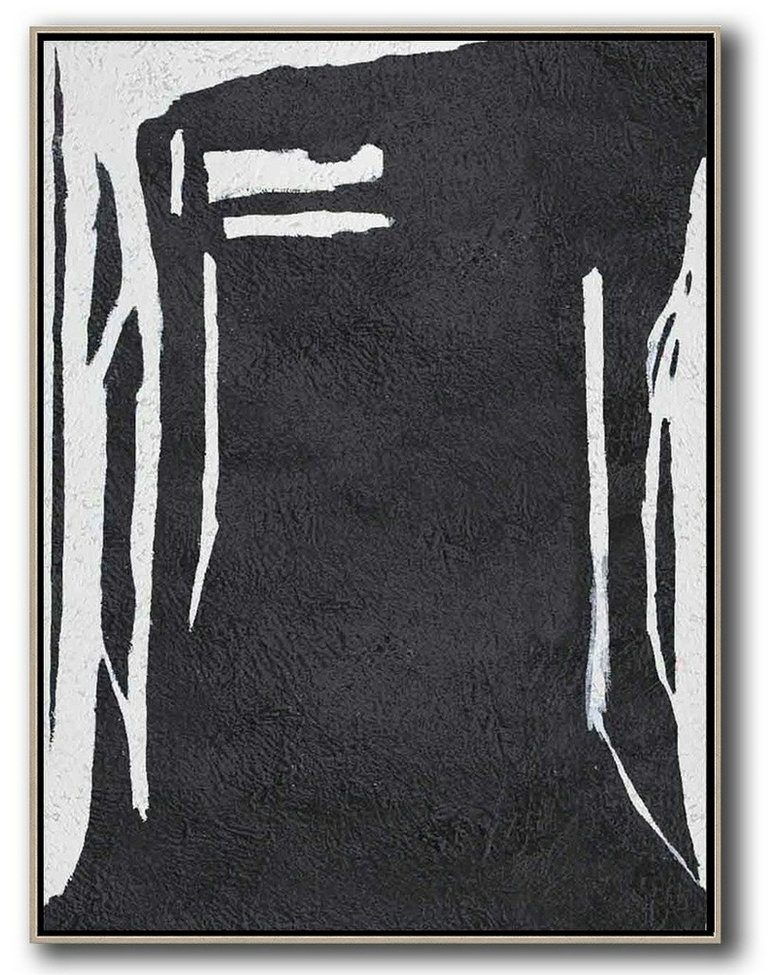 Large Abstract Wall Art,Black And White Minimal Painting On Canvas,Hand Made Original Art #Z4T3